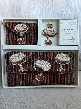 Rachel Zoe Beaded Clutch Set in Black, Espresso Brown & Cream